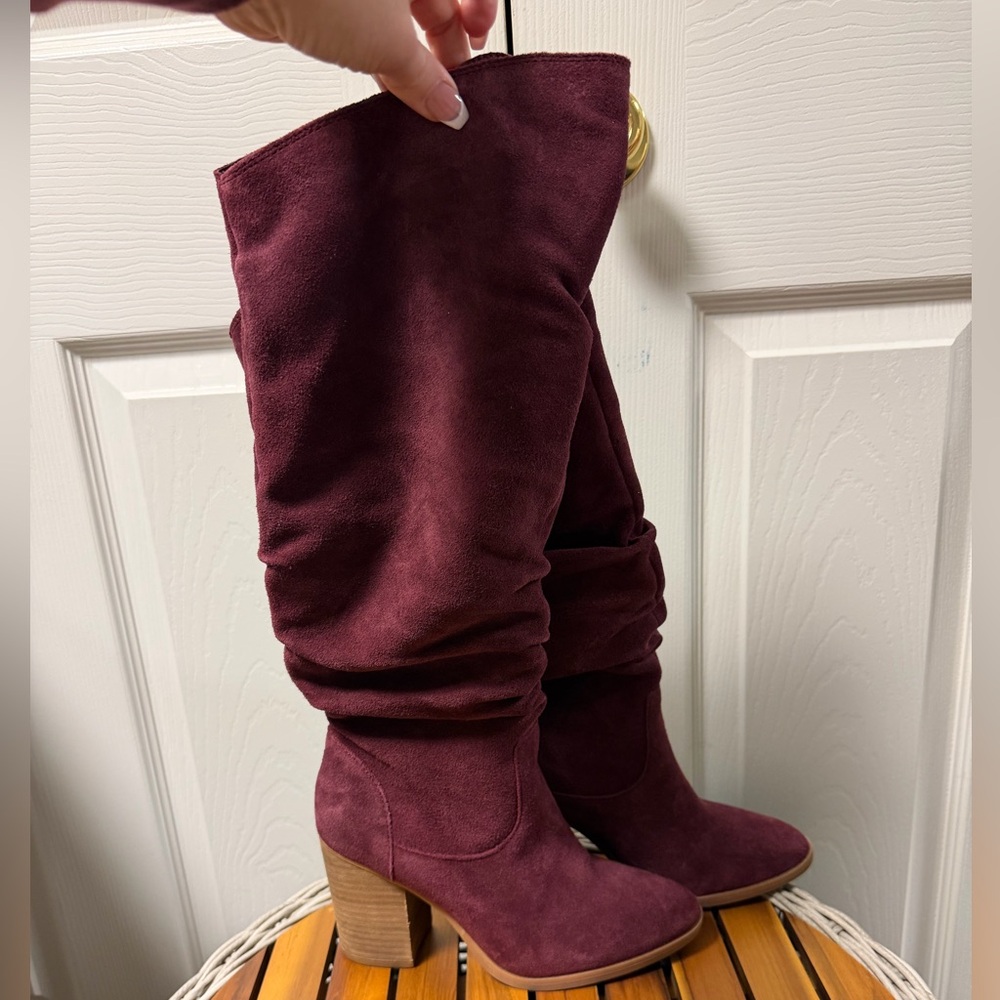 Nine West Abee Knee Wine Boots Suede 6.5 Western Cowgirl - Picture 2 of 8
